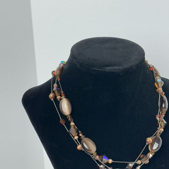 Dabby Reid Copper Tone Chain Beaded Statement Necklace Multi Strand Jewelry - Picture 4 of 16